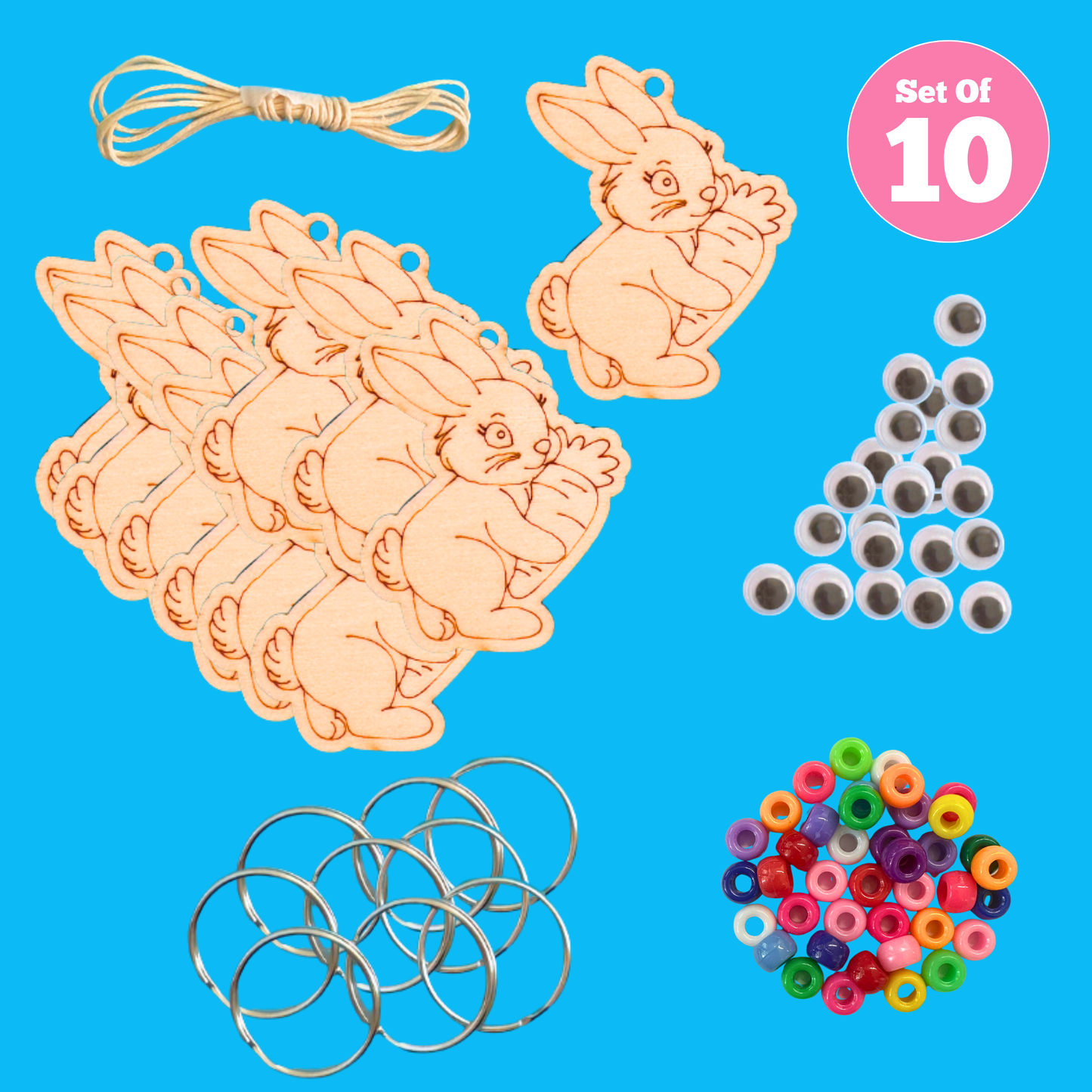 Set of 10 - Easter Bunny Keyring