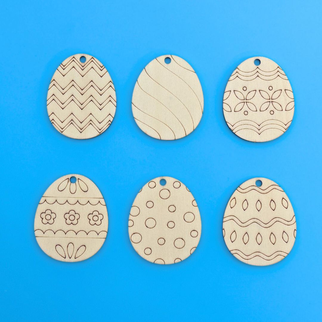 Set of 10 - Patterned Wood Easter Eggs