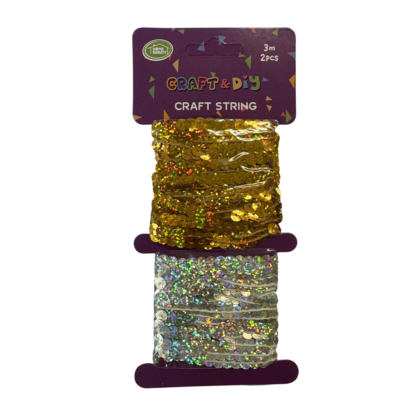 Gold and Silver Glitter Sequin Craft String 3m