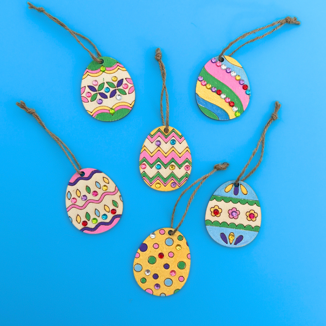 Set of 10 - Patterned Wood Easter Eggs