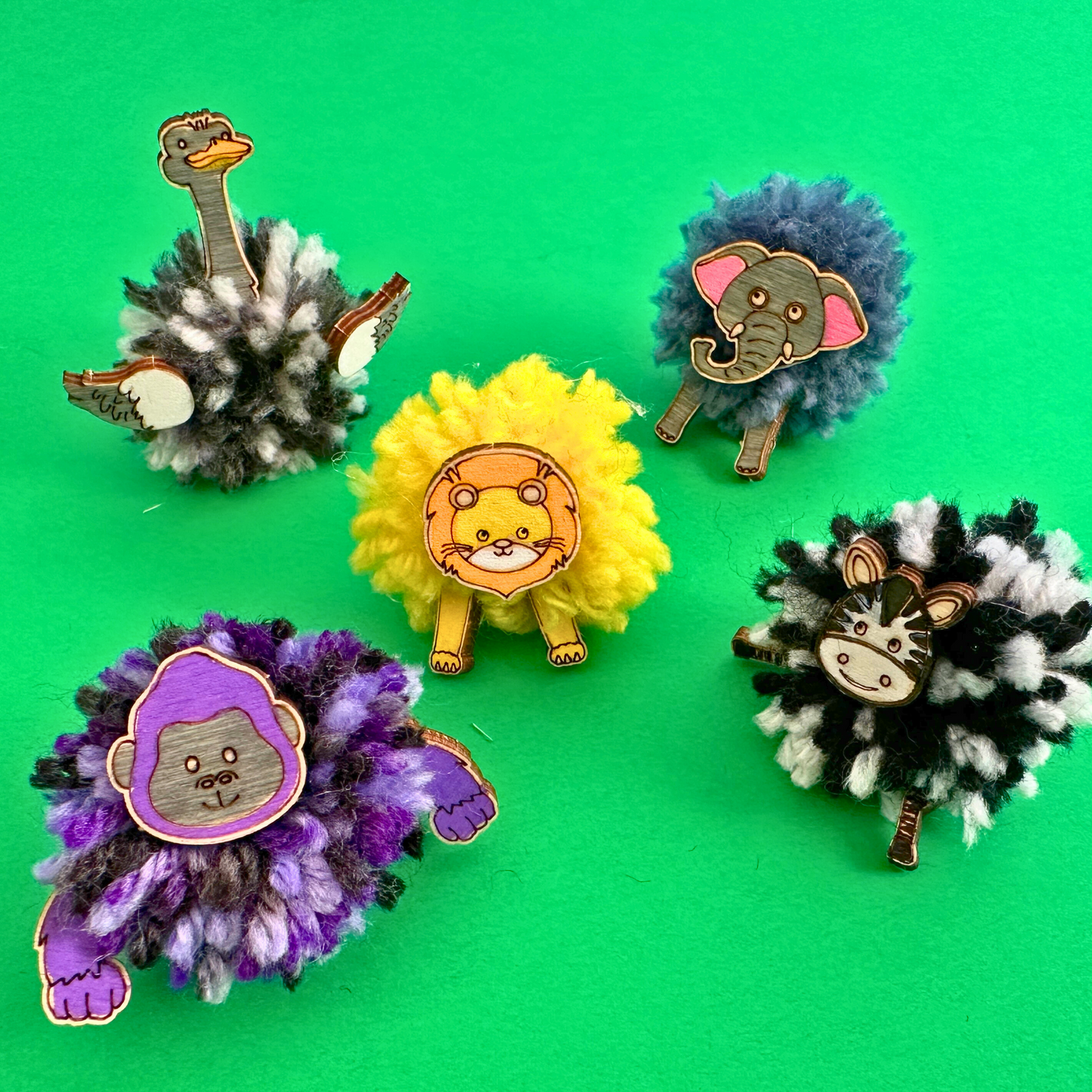 Set of 10 - Mini Pom Pom Animals