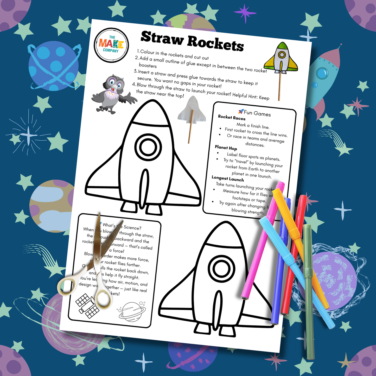 Flying Straw Rocket - Free Printable