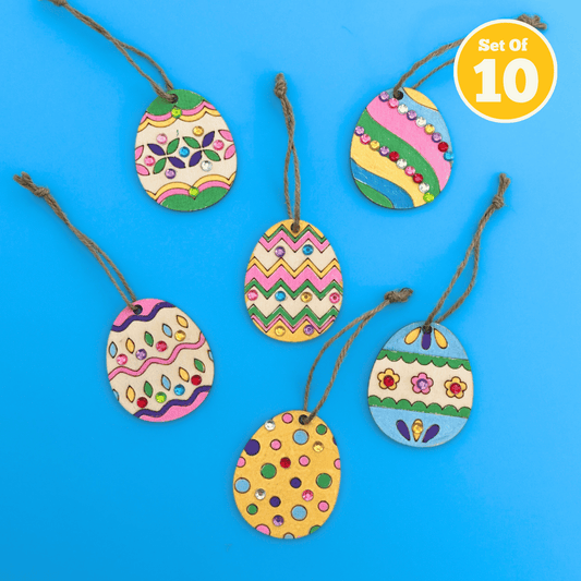 Set of 10 - Patterned Wood Easter Eggs
