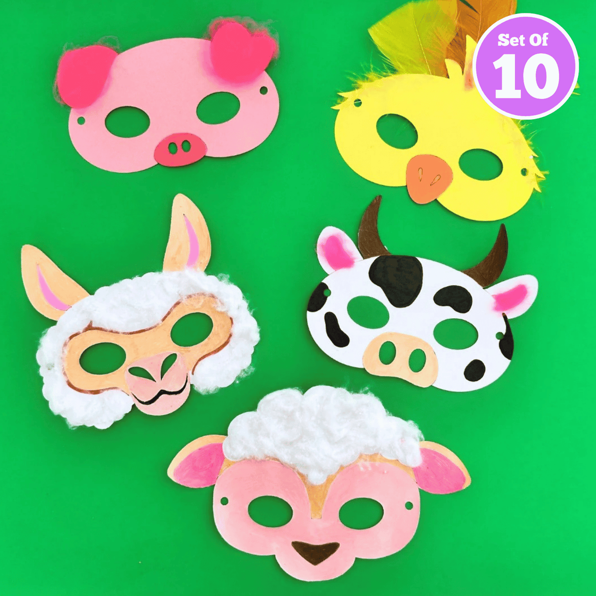 Set of 10 Farmyard Animal Masks