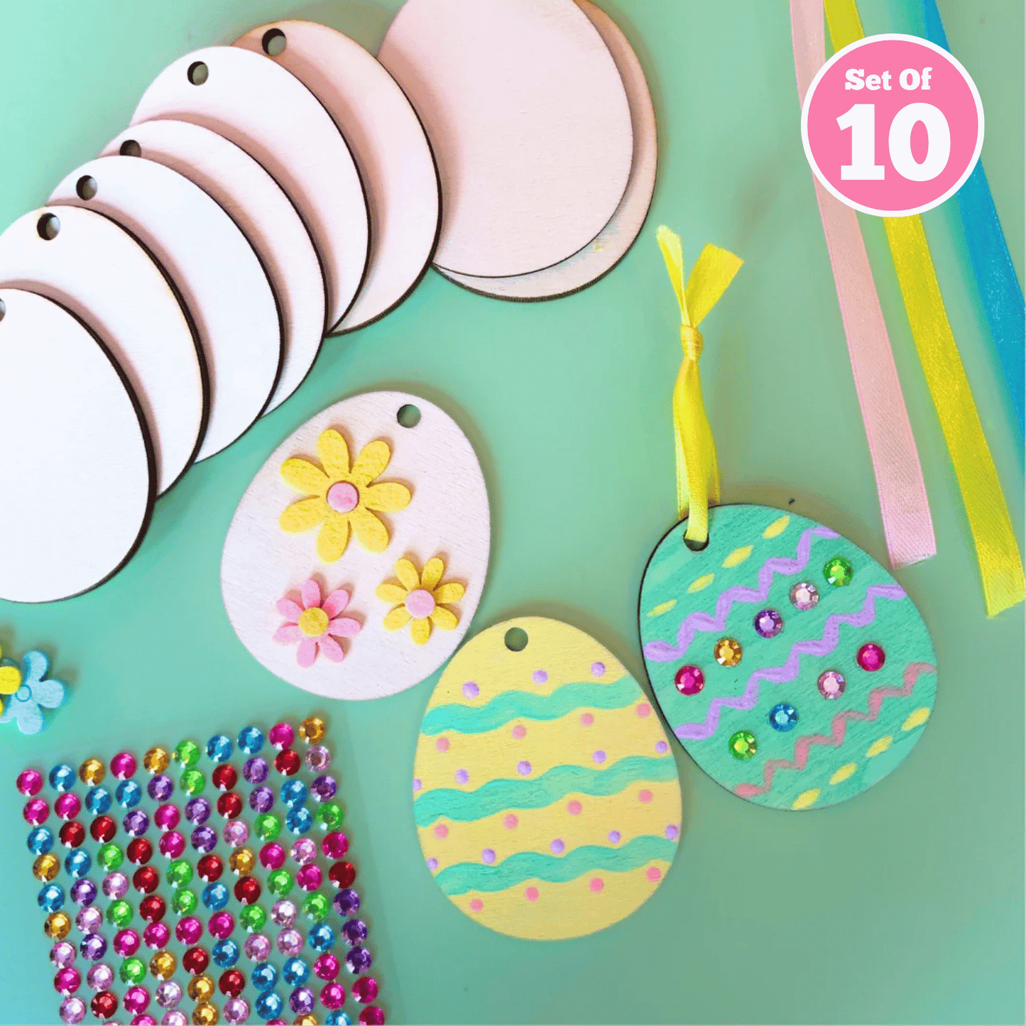 Set of 10 - Easter Eggs (Wood)