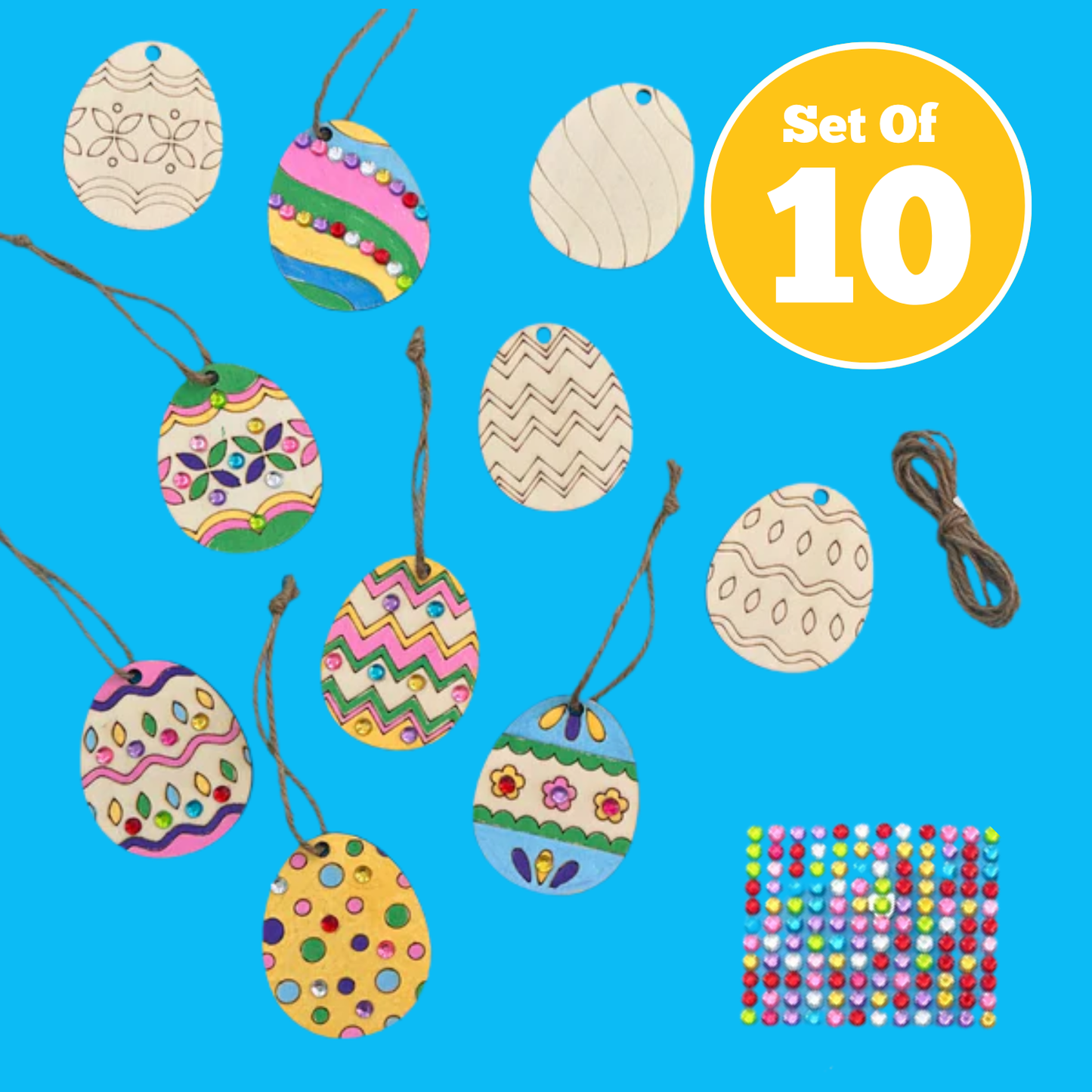Set of 10 - Patterned Wood Easter Eggs