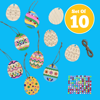 Set of 10 - Patterned Wood Easter Eggs