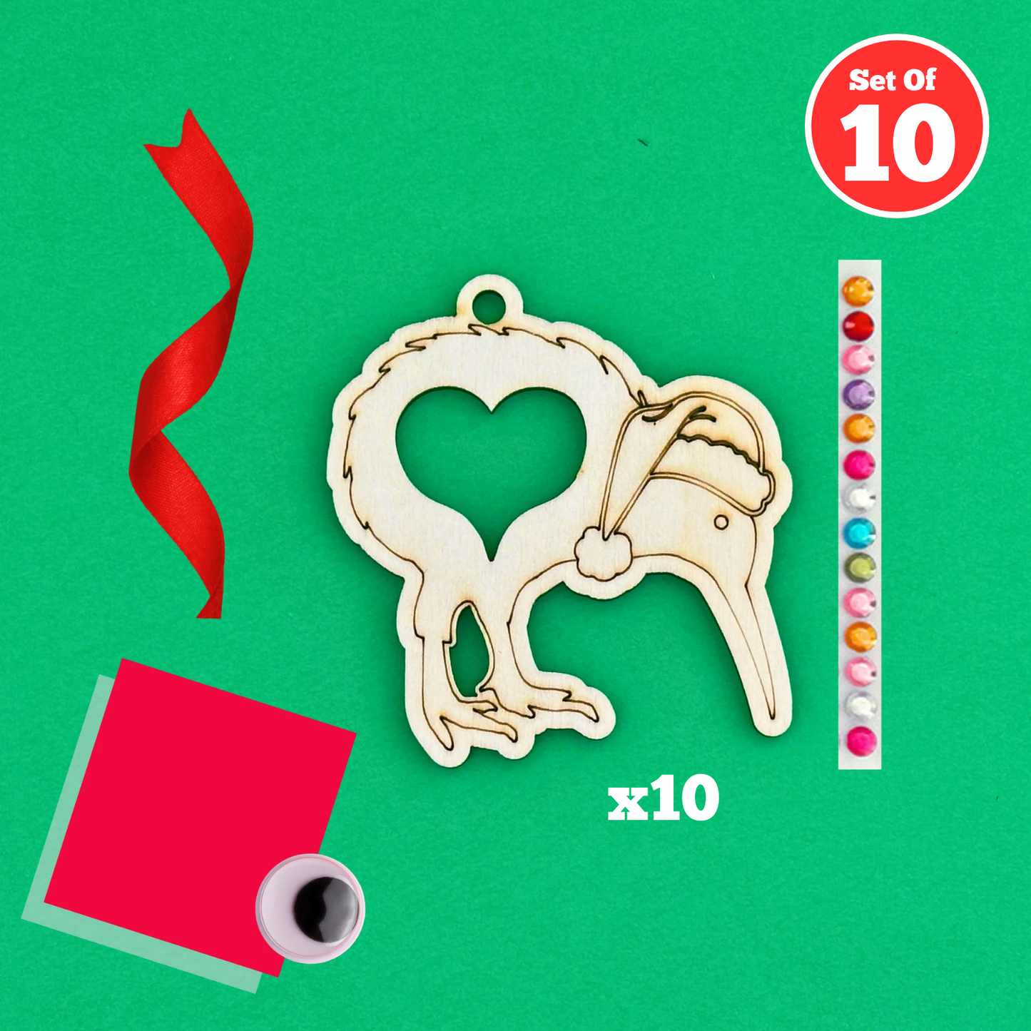 Set of 10 - Santa Kiwi Decoration