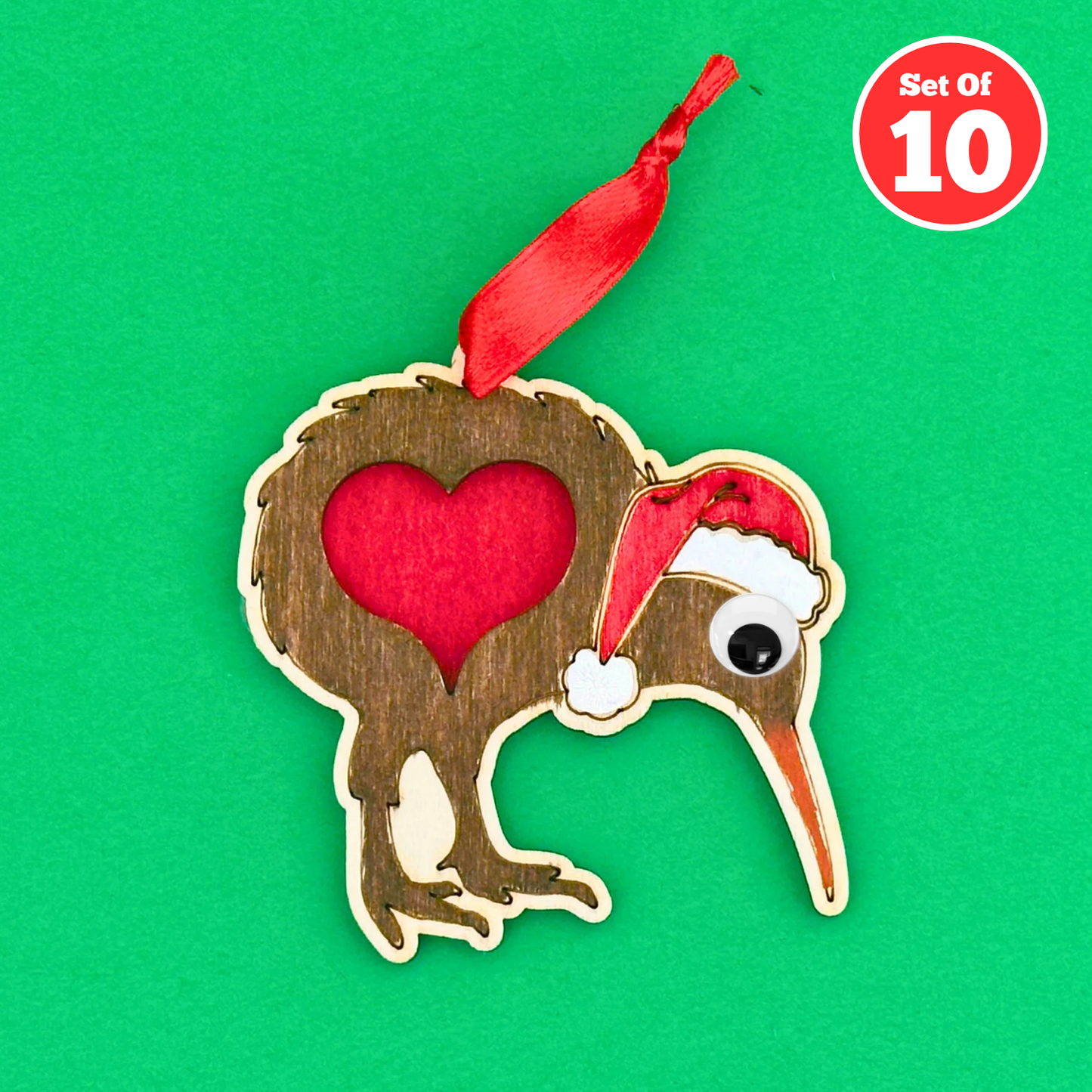 Set of 10 - Santa Kiwi Decoration