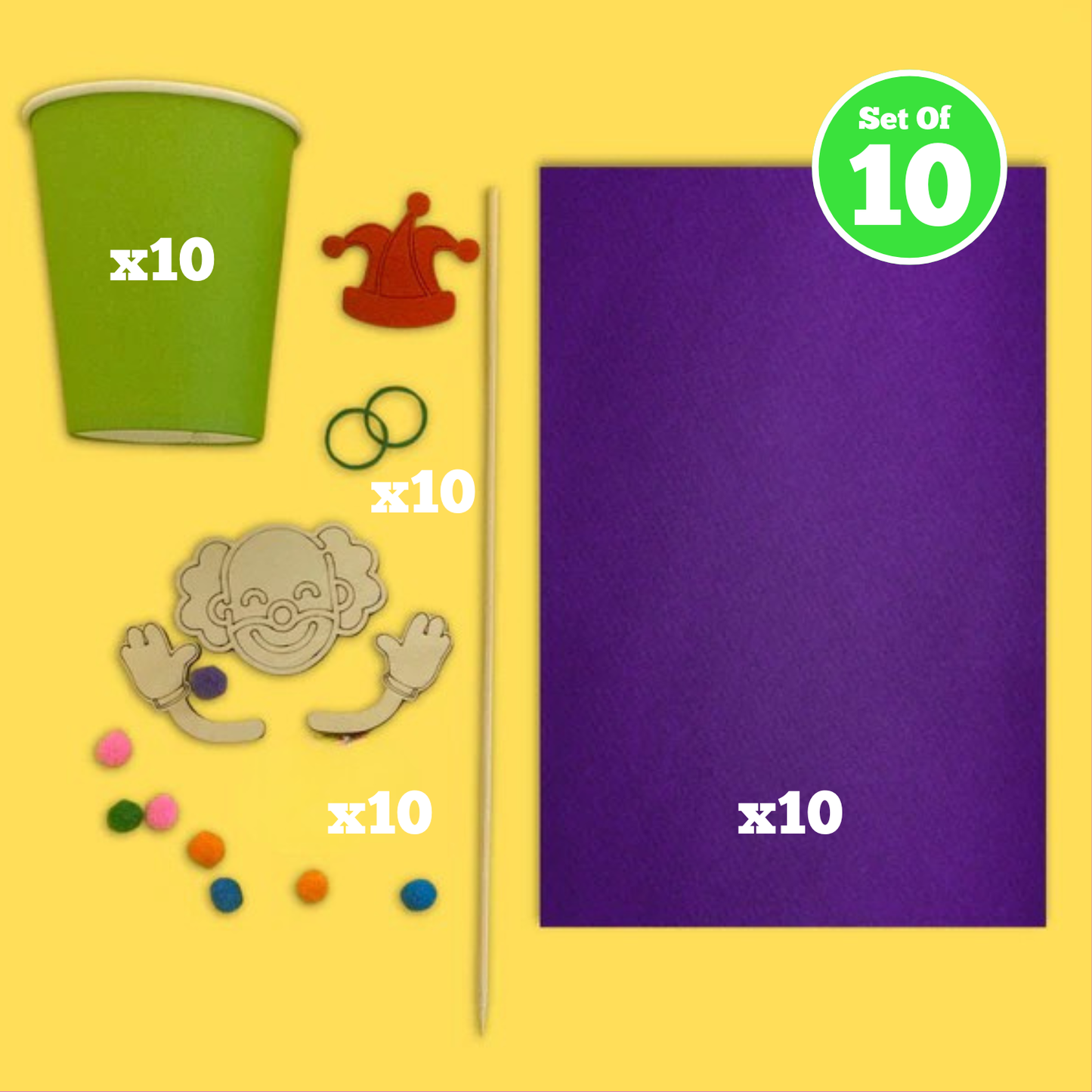Set of 10 - Clown Puppet