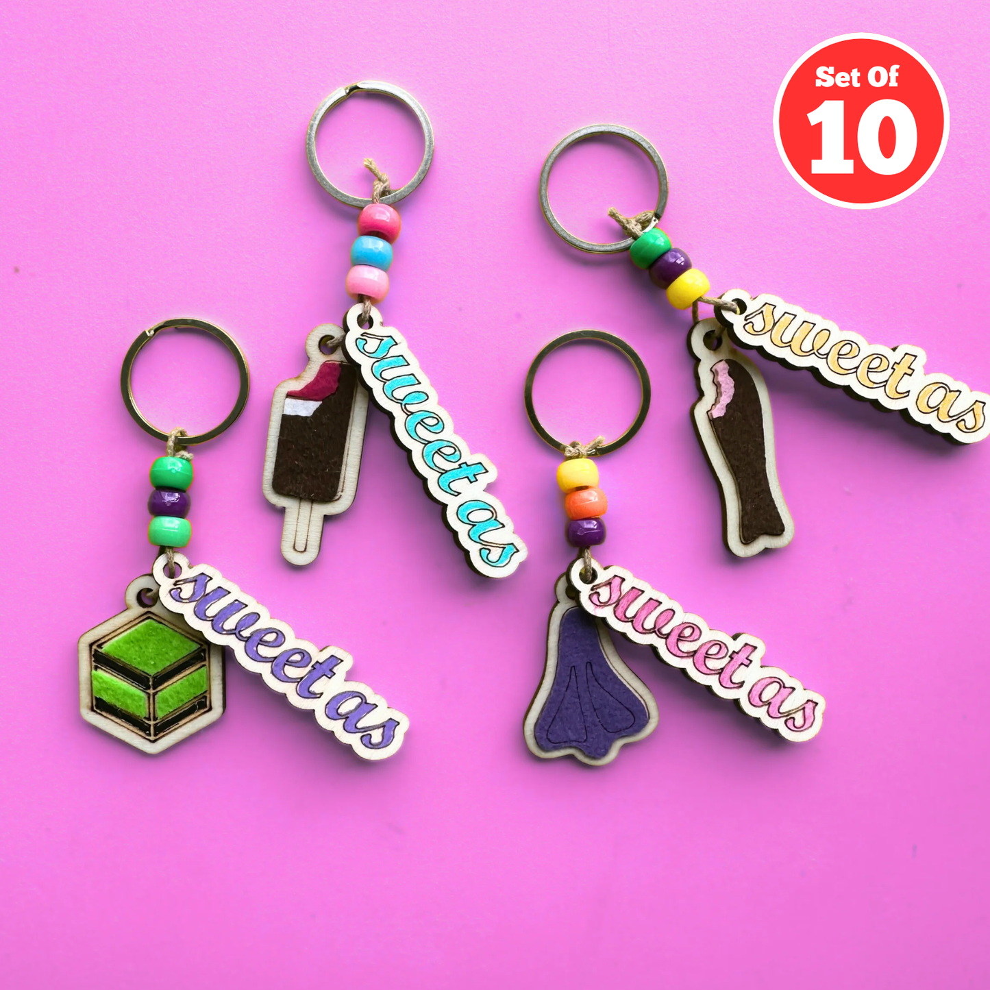 Set of 10 - Sweet As Keyring
