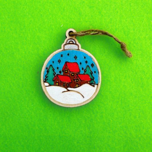 Set of 10 Christmas Bauble Wood Decoration