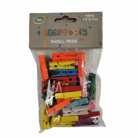 Colourful Small Wood Pegs 40pc (3.5cm)