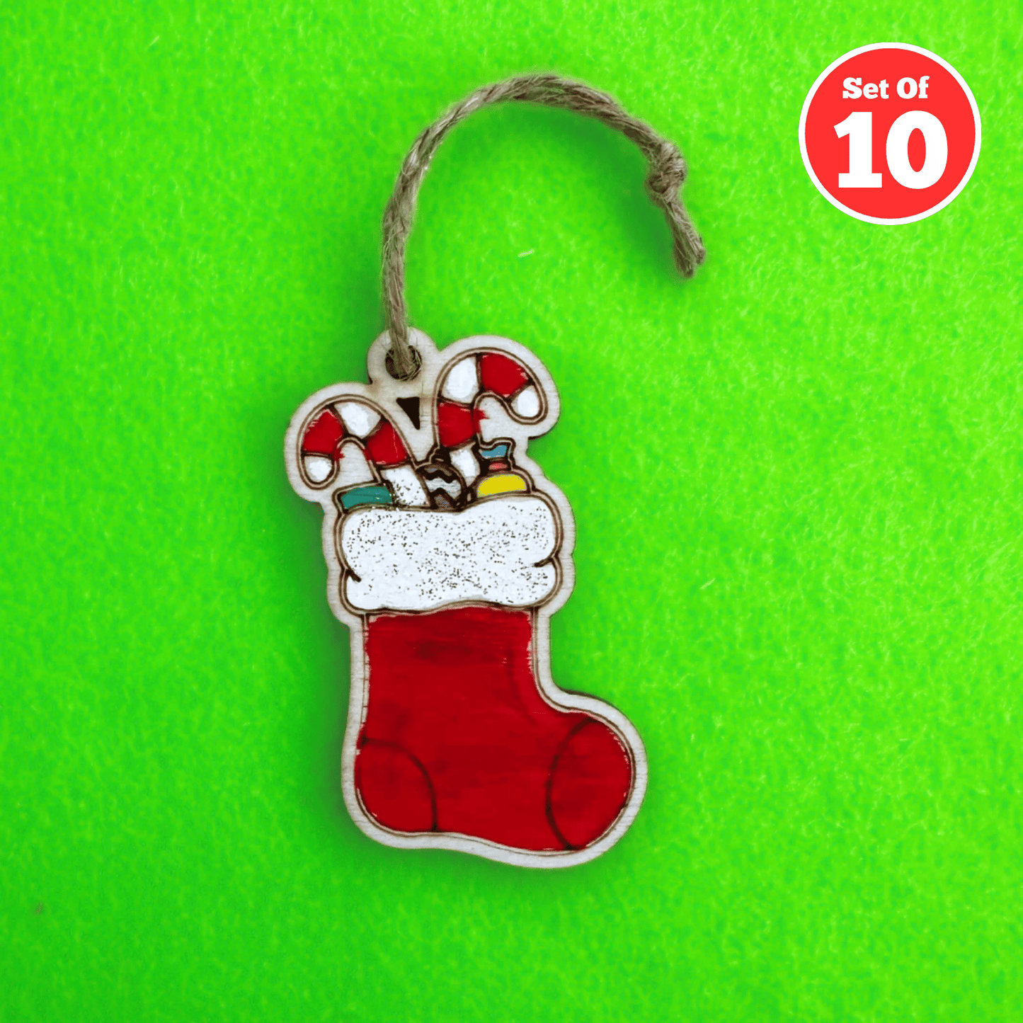 Set of 10 Santa Stocking Christmas Decoration