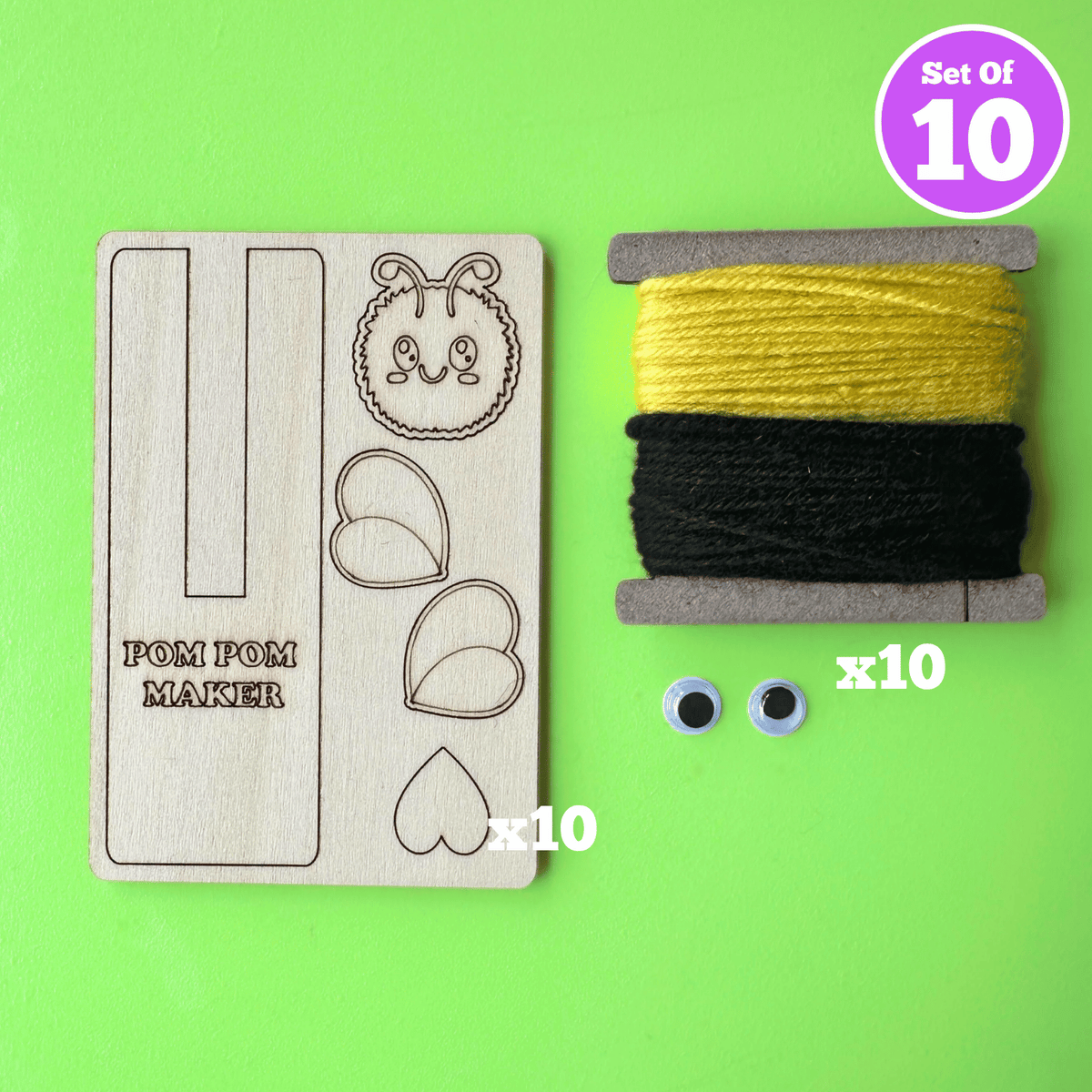 Set of 10 - Pom Pom Bee