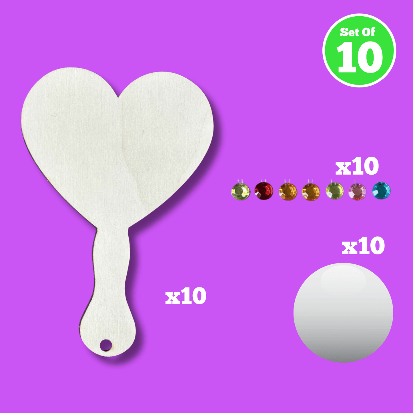 Set of 10 - Heart Mirror Wand
