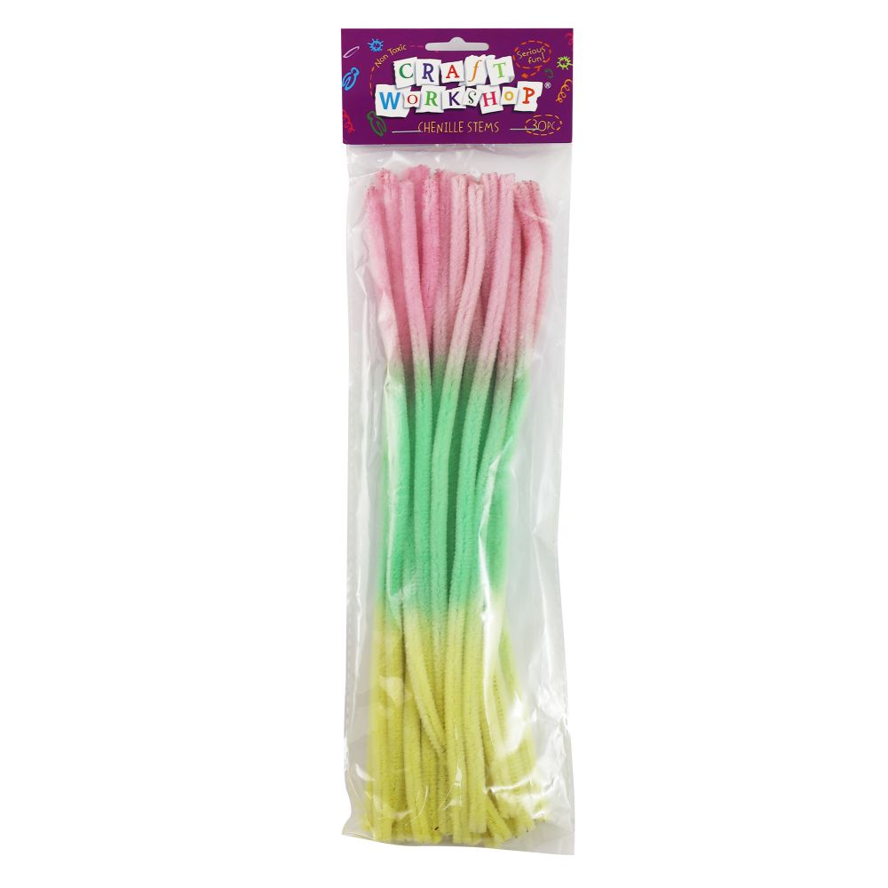 Craft Chenille Stems - Three-tone Colours Pink Green Yellow