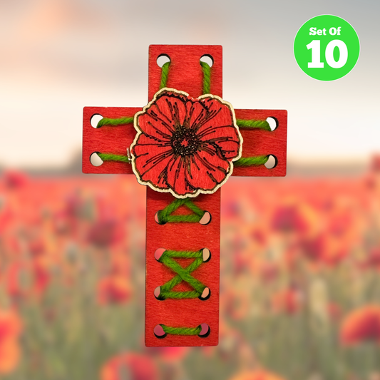 Set of 10 - ANZAC Poppy Woven Cross