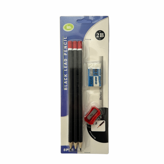 Pack of 6 2B Black Lead Pencil with Sharpener and Eraser