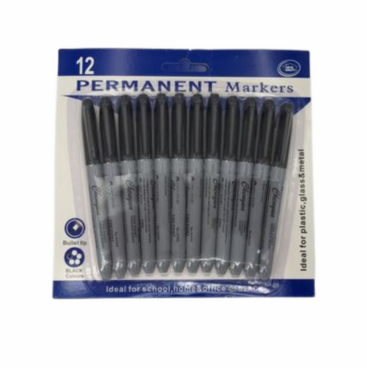 Pack of 12 Black Permanent Markers