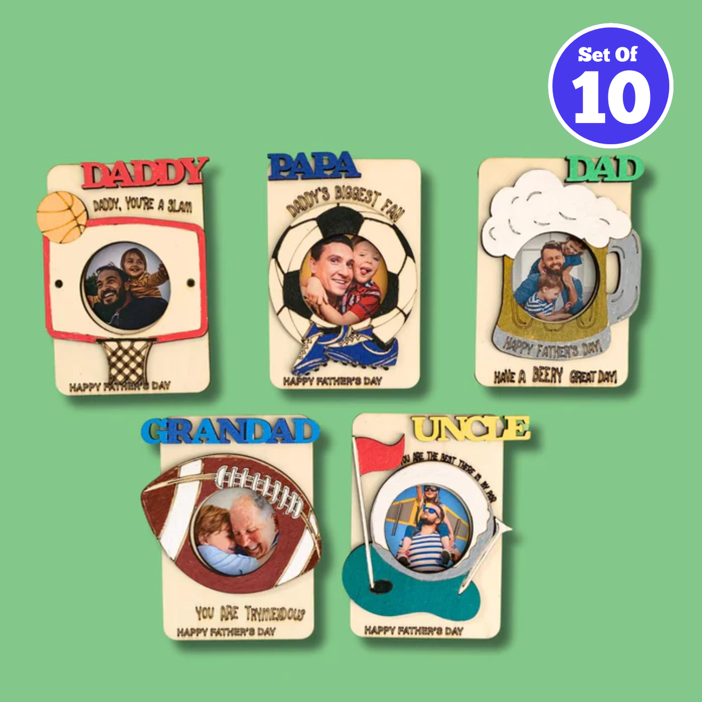 Set of 10 - Father's Day Magnetic Photo Frames - Sports