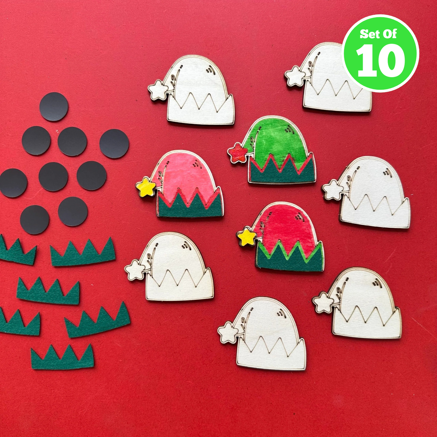 Set of 10 - Elf Hat Magnets