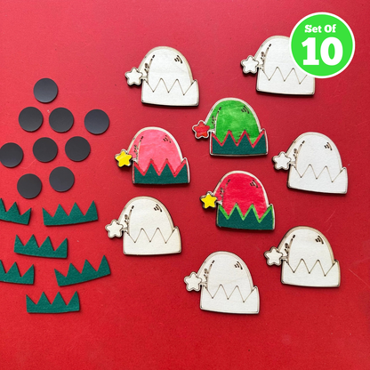 Set of 10 - Elf Hat Magnets
