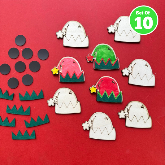 Set of 10 - Elf Hat Magnets