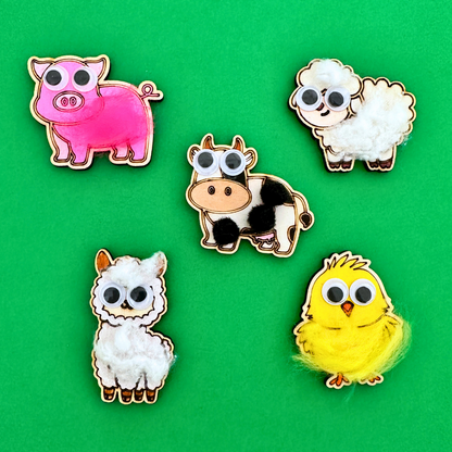Set of 10 - Farmyard Animal Brooches