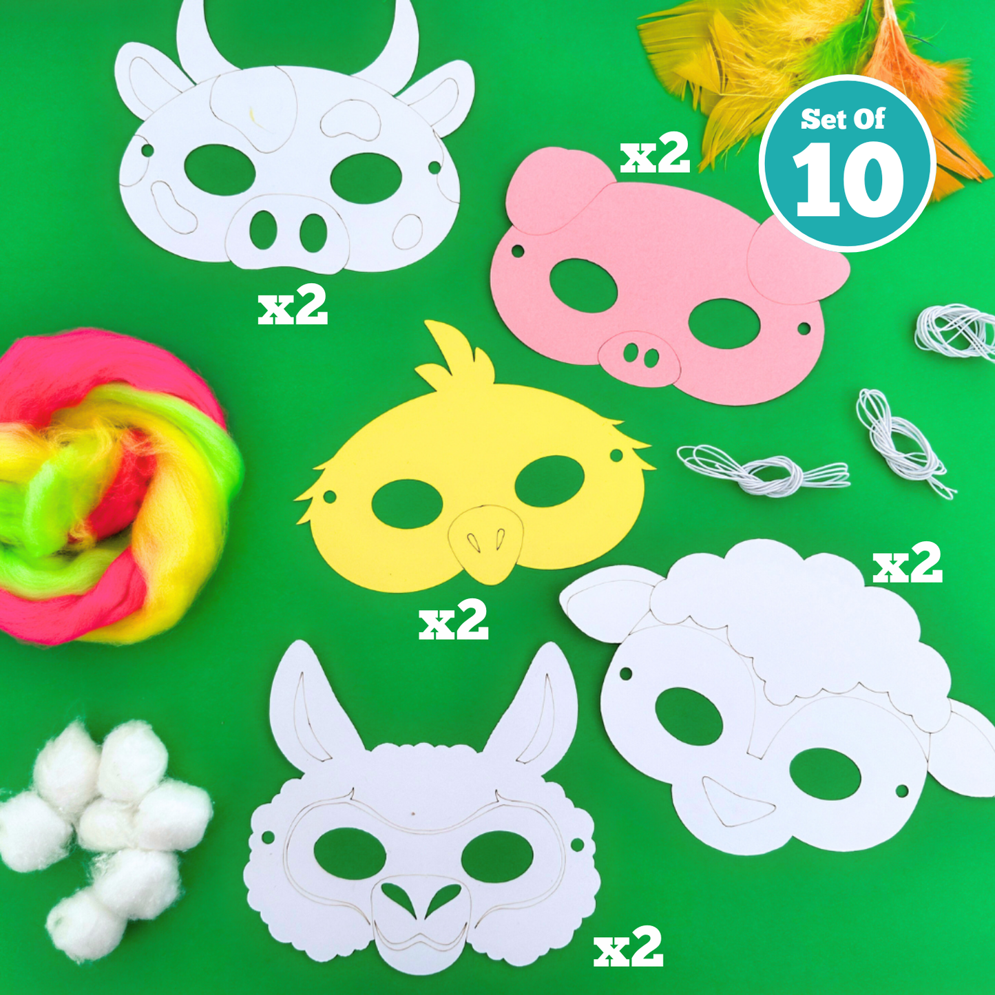 Set of 10 Farmyard Animal Masks