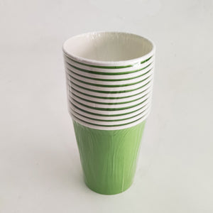 A set of 12 green paper drinking cups