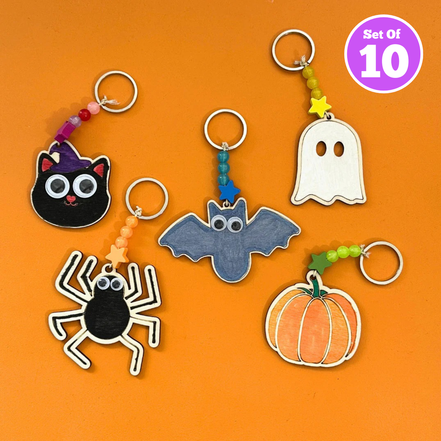 Set of 10 - Halloween Glow-in-the-dark Keyrings