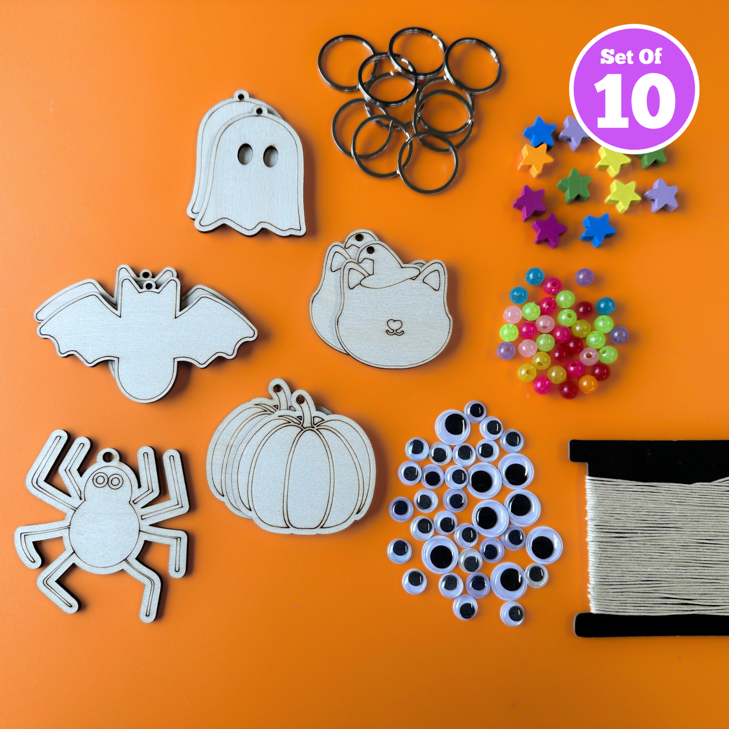 Set of 10 - Halloween Glow-in-the-dark Keyrings