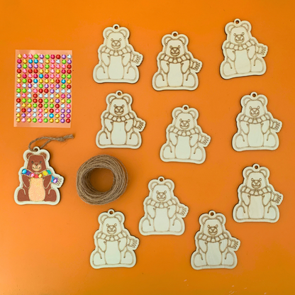 Set of 10 Bear With Scarf Christmas Decoration