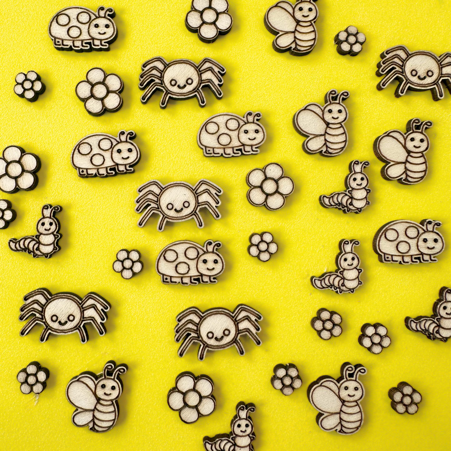 Mini Bug and Flower Wood Shapes 25pcs