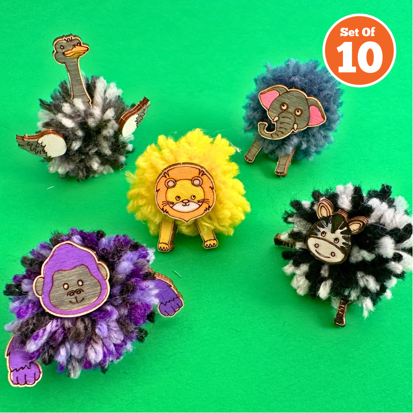 Set of 10 - Mini Pom Pom Animals
