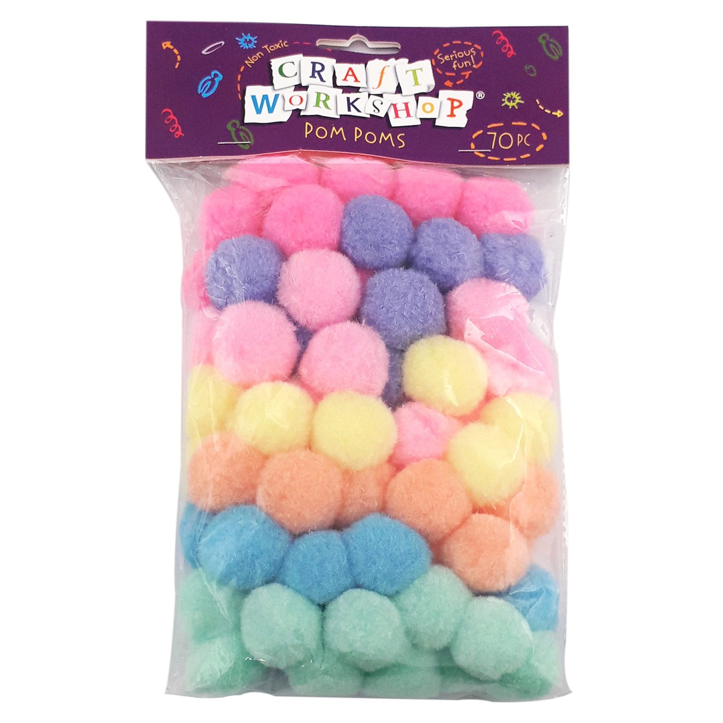 Craft Pom Poms Pastel 30mm 70pc