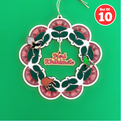 Set of 10 - Pohutukawa Christmas Wreath
