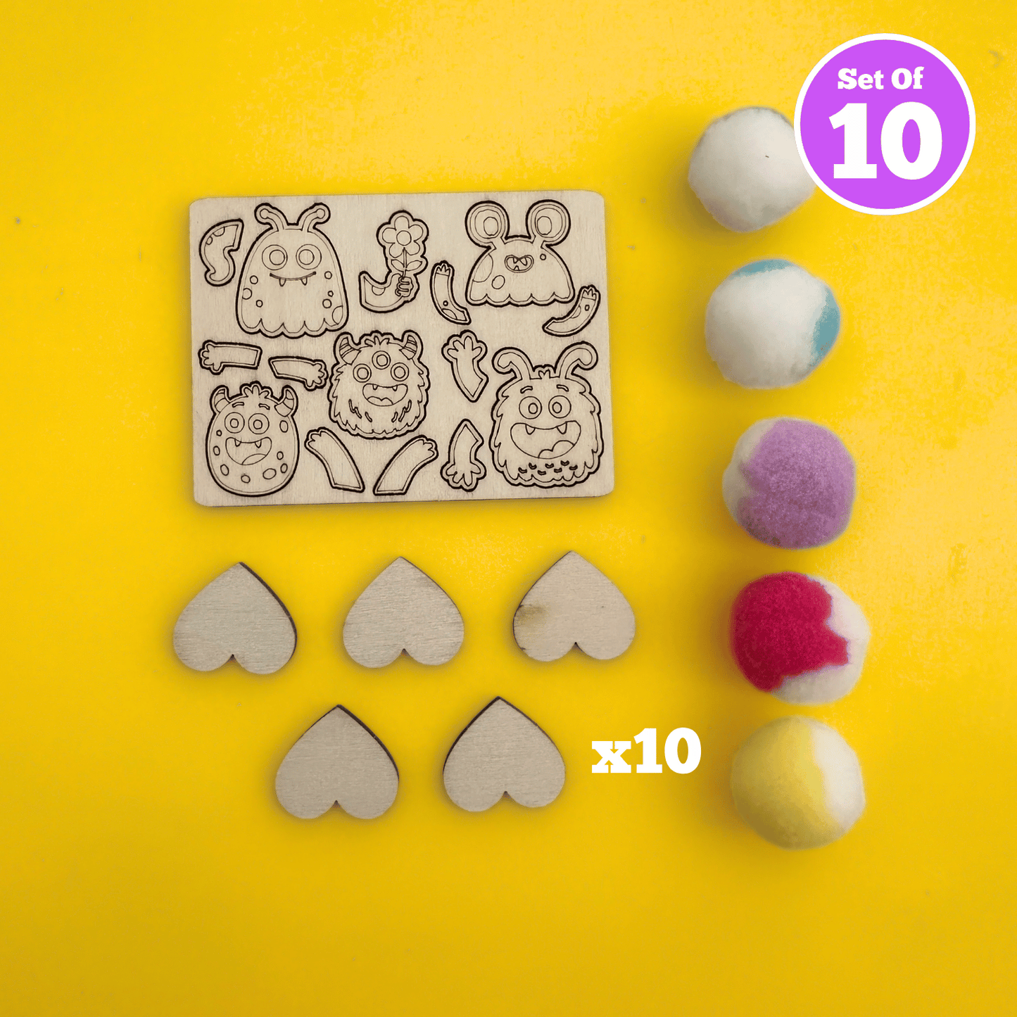 Set of 10 - Pom Pom Monsters