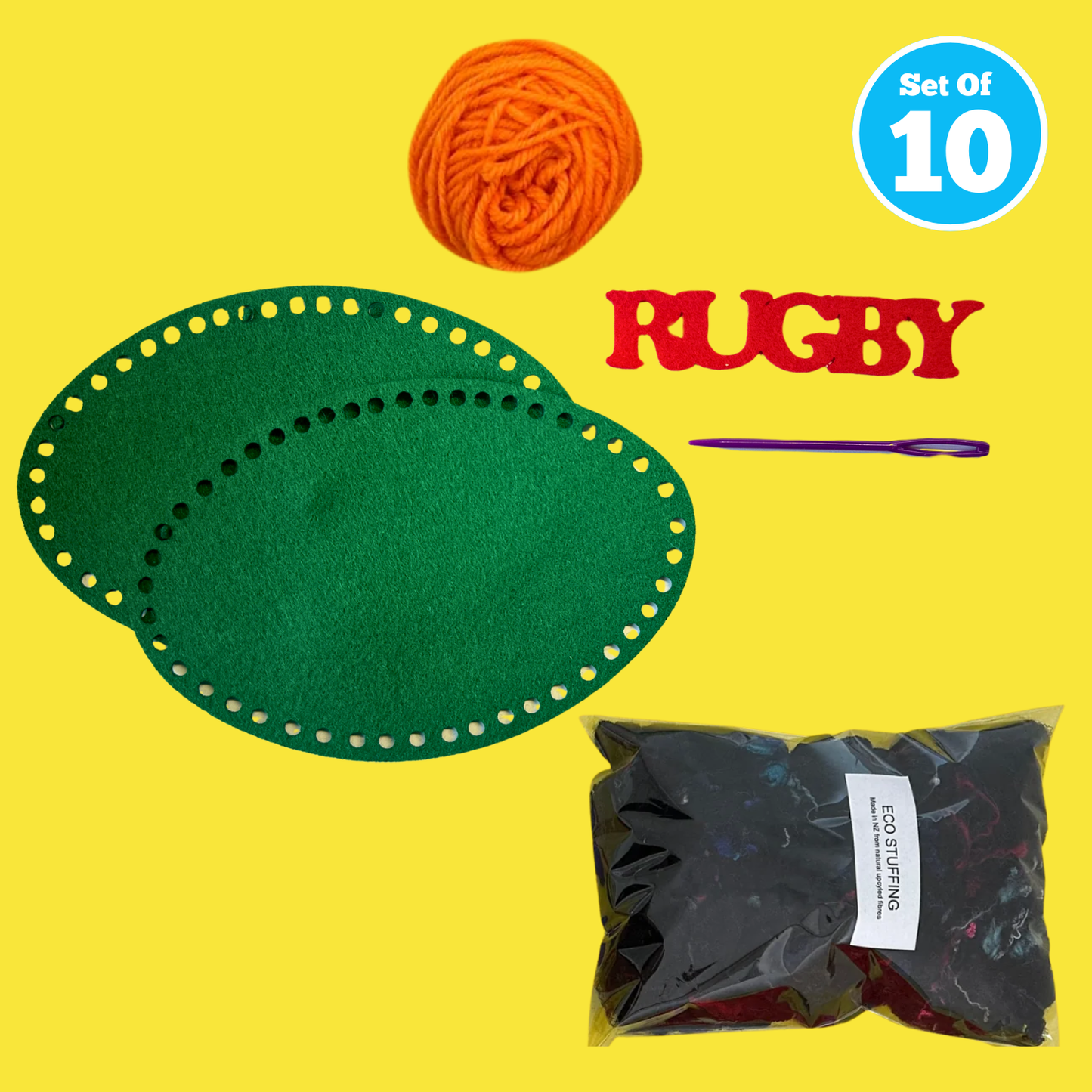 Set of 10 - Rugby Felt Ball