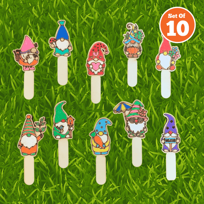 Set of 10 - Mini Garden Gnome Stakes