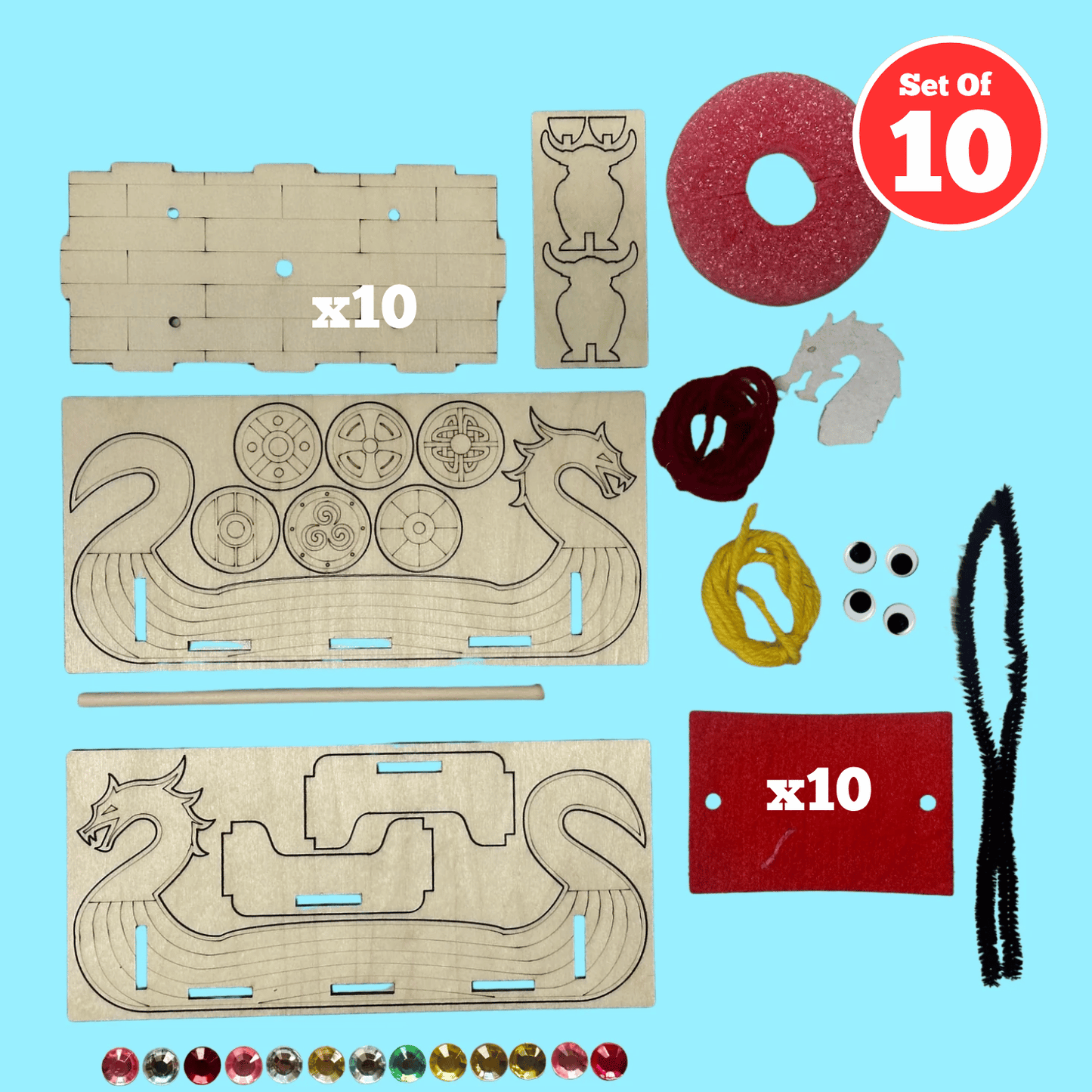 Set of 10 - Viking Longboat