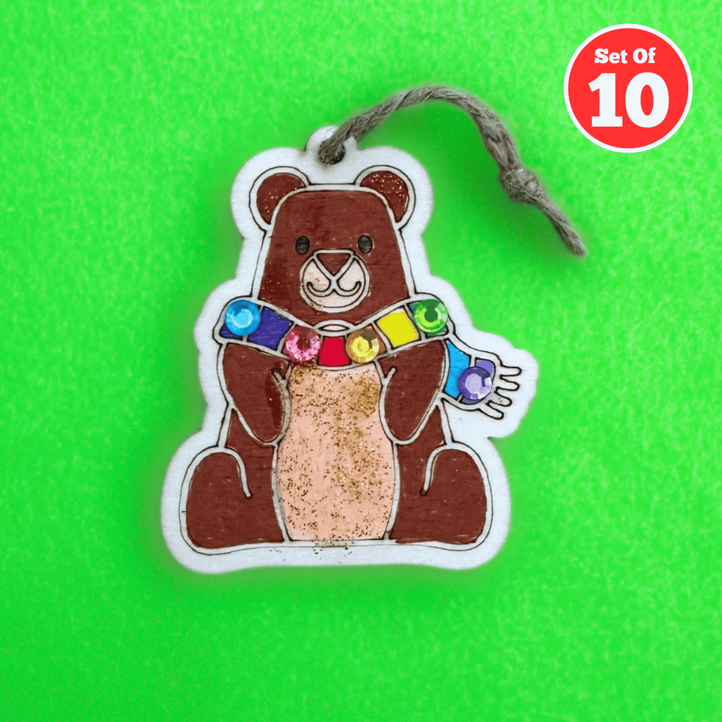 Set of 10 - Bear With Scarf Christmas Decoration