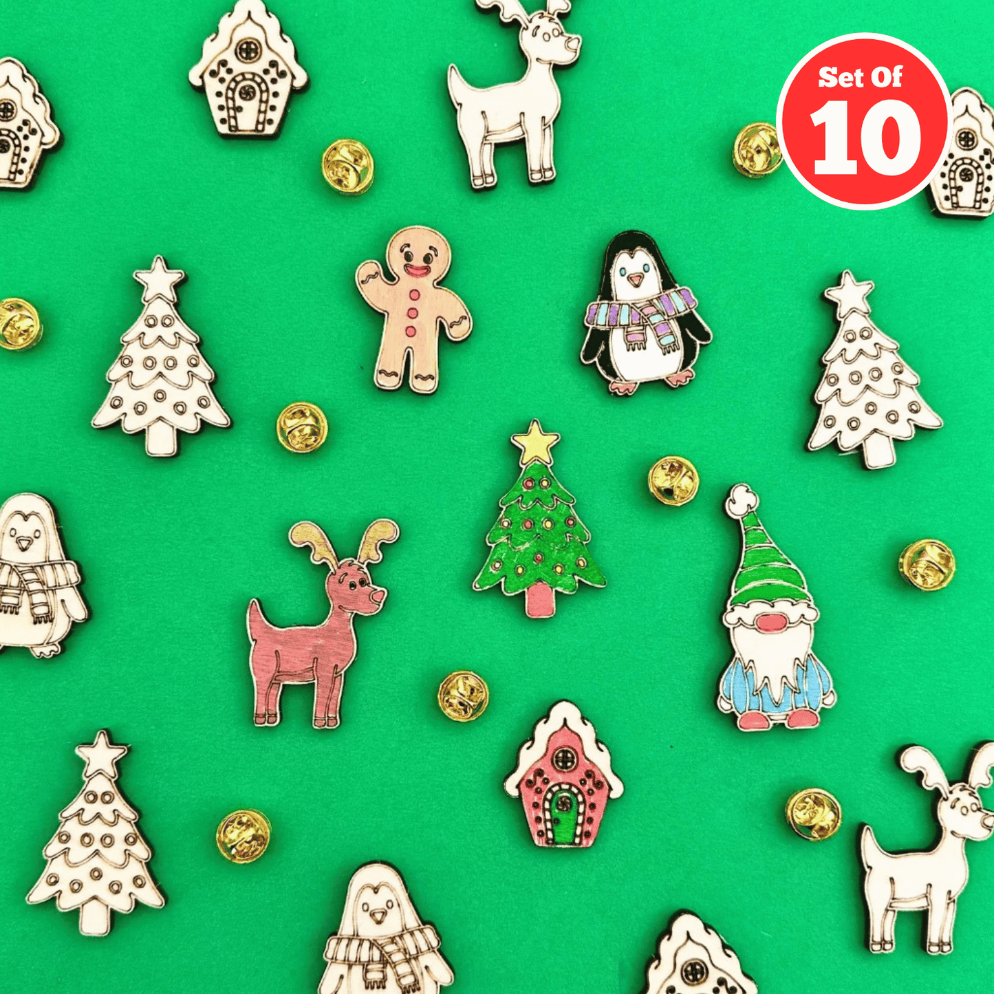 Set of 10 - Christmas Badges