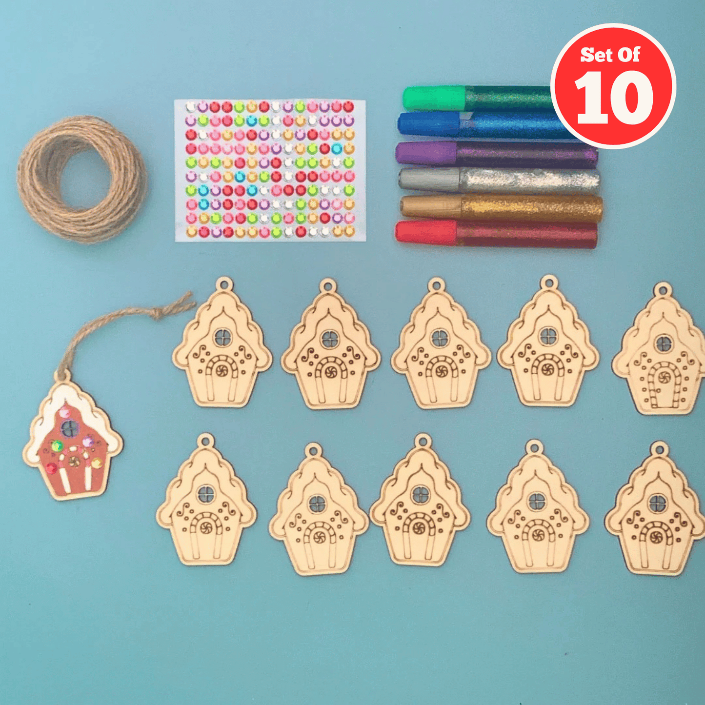 Set of 10 - Christmas Village House Decoration
