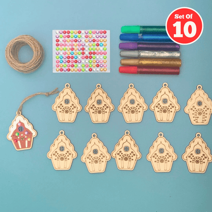 Set of 10 - Christmas Village House Decoration