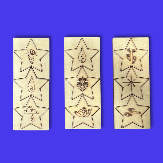 Matariki Wood Star Decorations - set of 9