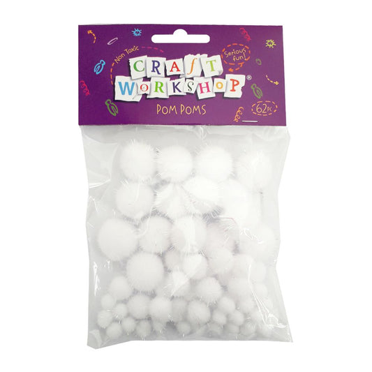 Glitter White Pom poms 62 pcs