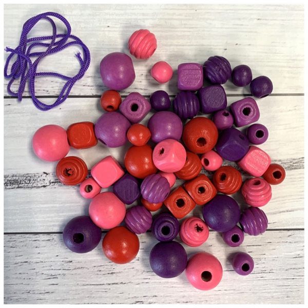 pink purple and red wooden natural craft beads