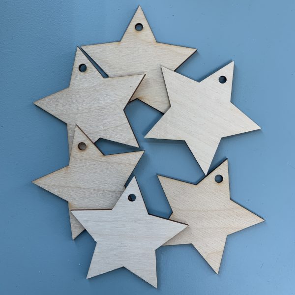 6 Wooden Stars with Hole